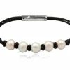 3 dobbelt læderarmbånd med ferskvandsperler - 19cm
