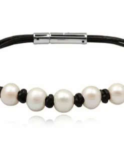 3 dobbelt læderarmbånd med ferskvandsperler - 19cm