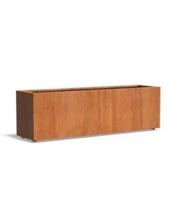 Aflang plantekasse i corten stål med hjul - H.60cm
