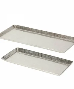 Aflange rektangulære fade i rå aluminium med banket mønster / Detroit Sæt