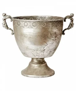 Antik Hvid / Antik sølv pokal krukke/potteskjuler med ører - H.39cm