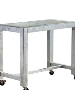 Barbord i galvaniseret jern med betonfliser og hjul