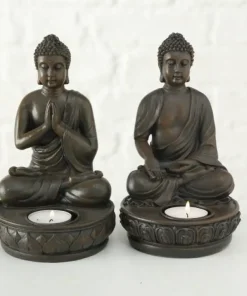 Buddha lysestager brun antik / SÆT