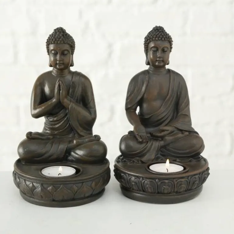 Buddha lysestager brun antik / SÆT