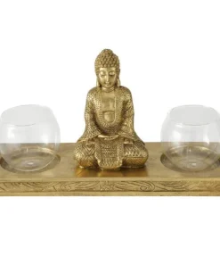Buddha Lysholder i guld antik til 2 fyrfadslys