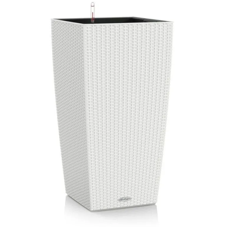 56cm + 75cm hvide krukker i polyrattan med selvvanding / OUTLET - 5stk