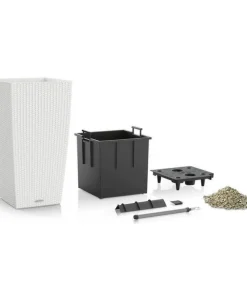 56cm + 75cm hvide krukker i polyrattan med selvvanding / OUTLET - 5stk