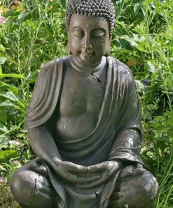 70cm stor Buddha figur i brun antik