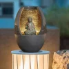 49cm Vandspil med lille Buddha siddende i kuppel med LED lys