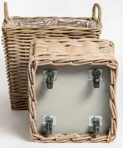 Firkantede rattan krukker med hjul - 40cm + 50cm