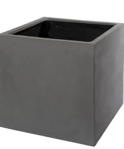 Firkantet indendørs kubisk sort eller grå krukke i fiberstone