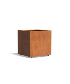 Firkantet krukke / plantekumme i corten stål med hjul - H.80cm