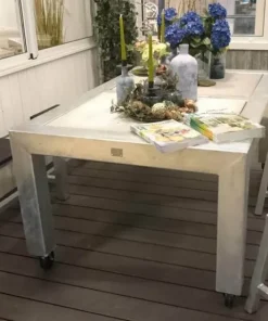 Galvaniseret havebord / spisebord med betonfliser og hjul