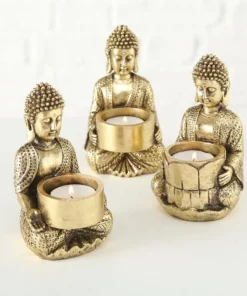 Guld Buddha lysestager til fyrfadslys - 3stk