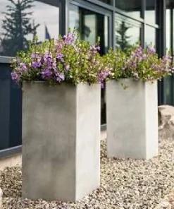 Høje rektangulære krukker / Sort + Grå - Udendørs
