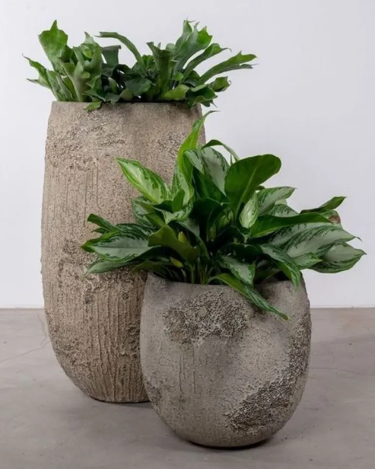 H.45xØ.45cm rustik krukke med lava mønster - Brun eller Sandgrå