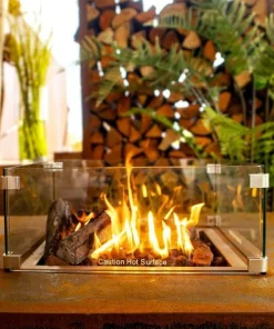 Ildbord i corten stål med brænder og glasskærm