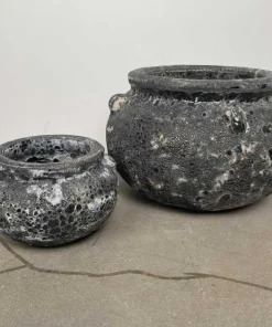 Krukkesæt i lava look / Vintage Keramik - 3 farver