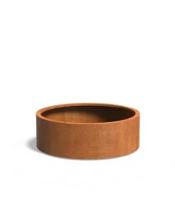 Lav rund højbed / plantekumme i corten stål med hjul - H.40cm