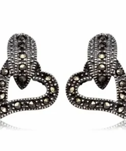 Marcasite sølv øreringe med hjerte / Victorian
