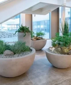 Rund lav fiber krukke / Plante bowle / sort + sandgrå