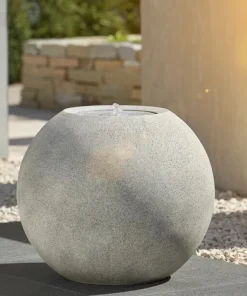 Rund Maicao Vandkunst i sten look med LED lys - Sort eller Grå