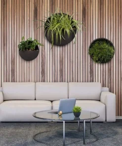 Rund vægampel / vægkrukke til planter og blomster - 3 størrelser - Sort + Hvid