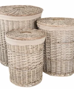 Runde flettede rattankurve med låg - 3stk