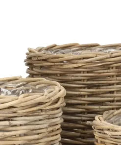 Runde rattanpotter med plastindsats - sæt 3stk