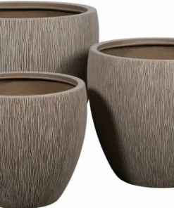 Sandstone plantepotter i fiberstone med mønster / striber