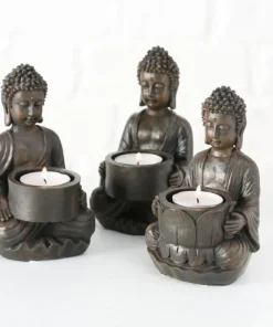Små Buddha fyrfadslysestager i brun antik / 3stk