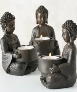 Små Buddha fyrfadslysestager i brun antik / 3stk