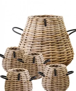 Sæt med 5stk koniske rattan krukker i pæreform - udendørs / Indendørs