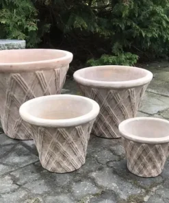 Sæt med 4stk Terracotta krukker med mønster