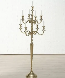 Stor 9 armet gulvlysestage guld / alu - 180cm