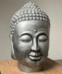 Stor Buddha Hoved - 65cm - sølv eller koks
