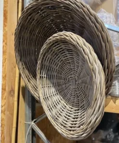 Stor dekorationsfad / rattanbakke i flettet rattan/pil - Ø.60cm