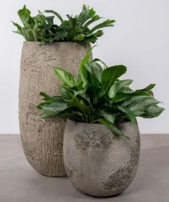 Stor H.75xØ.50cm rustik krukke med lava mønster - Sandgrå eller Brun