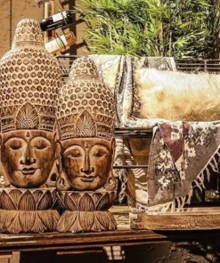 Store Buddha masker/statuer i træ - bord & væg