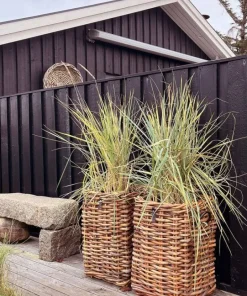 Store firkantede flettede rattan kurve / krukker - M/U Hjul