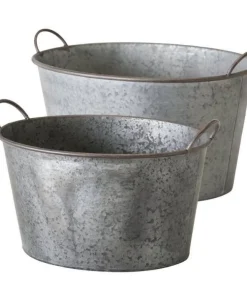 Store ovale zink potter / baljer med håndtag - Sæt