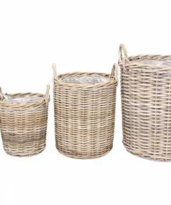 Store runde potteskjulere i rattan / flettet pil / SÆT