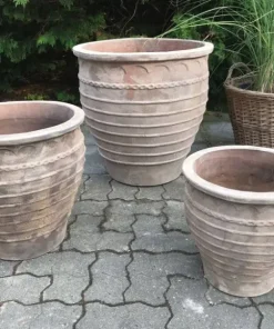 Terracotta Krukker med striber - antik choko - sæt 3stk