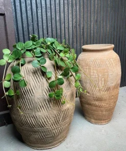 Terracotta Lerkrukke med mønster H.50xØ.37