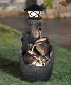 Vandkunst med kander og japansk lygte - Med LED lys
