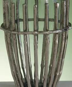 Vase med stænger i rå aluminium og glas - H.29cm