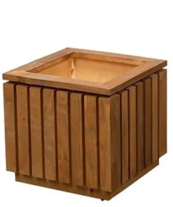 39x39x39cm kubisk indendørs krukke i bejdset træ med hjul